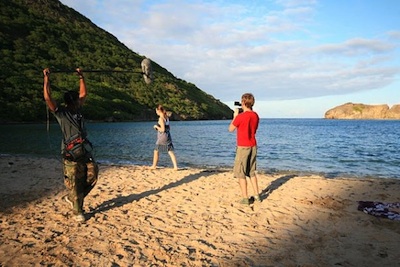 Shooting a video on location in Guadeloupe, French West Indies.